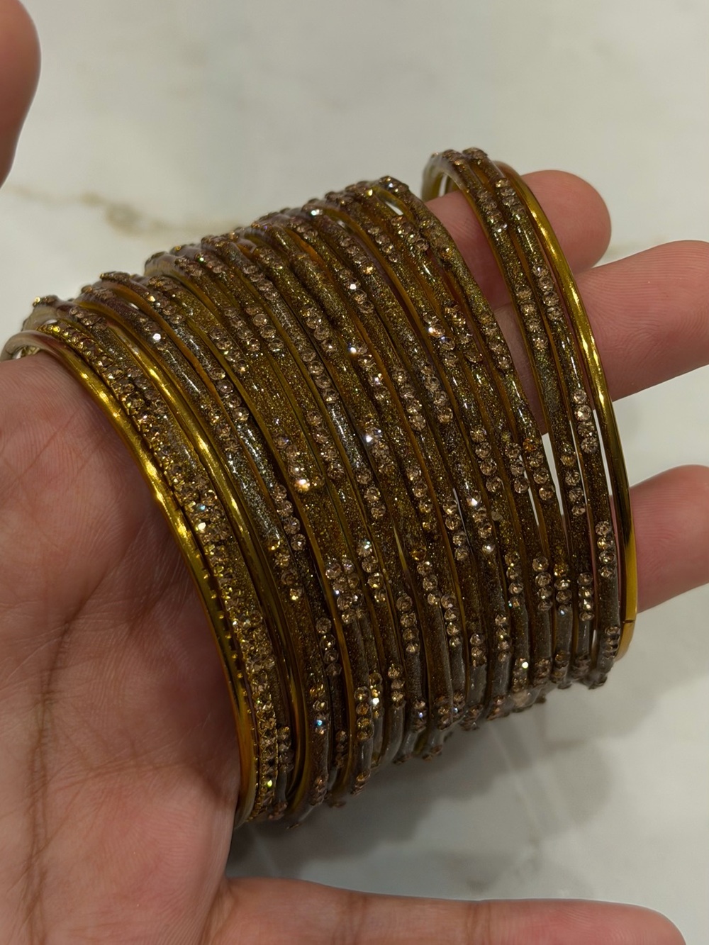 Gold Rhinestone Bangle Set Size 2.4 | Indian Pakistani Bridal Choori Set
